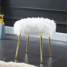 Ravni Faux Fur Accent Ottoman With Gold Legs
