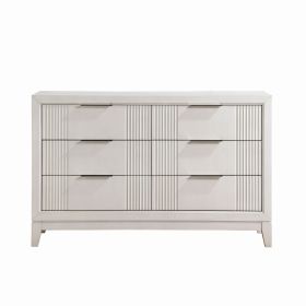 Antique White Finish 1pc Dresser with 6x Drawers Modern Bedroom Furniture, Reeded Fronts
